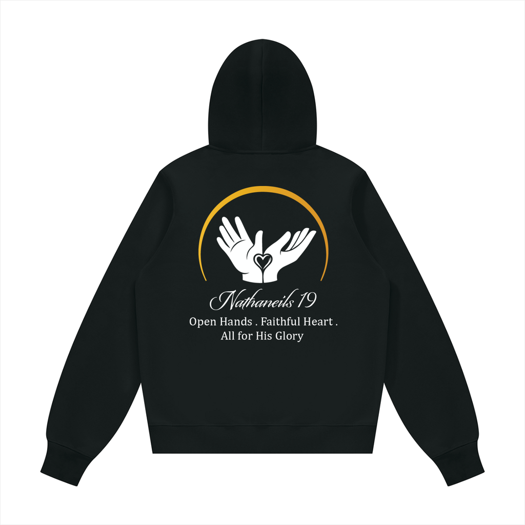 Nathaneils19 • Open Hands Hoodie — Black Unisex • Front & Back Logo