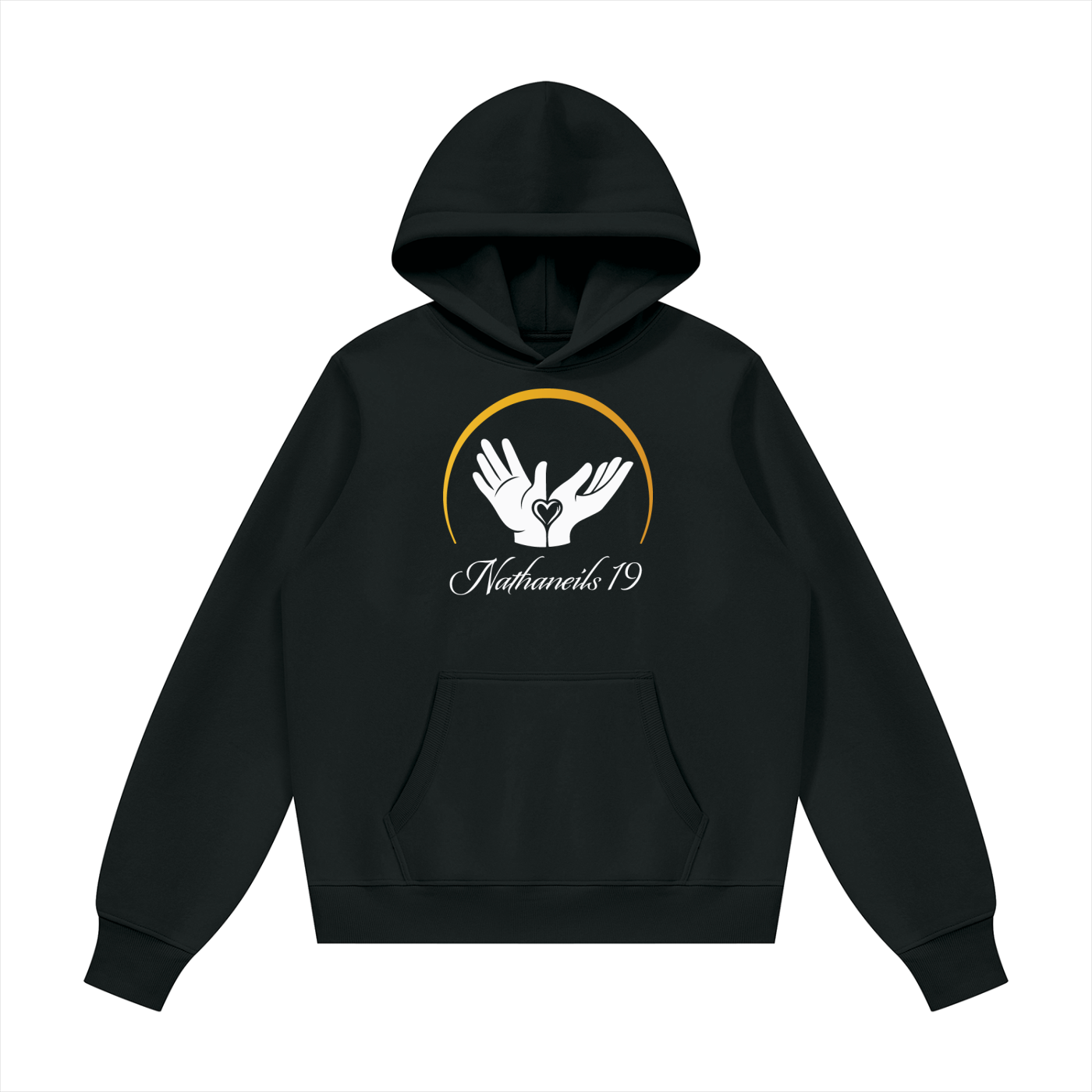 Nathaneils19 • Open Hands Hoodie — Black Unisex • Front & Back Logo