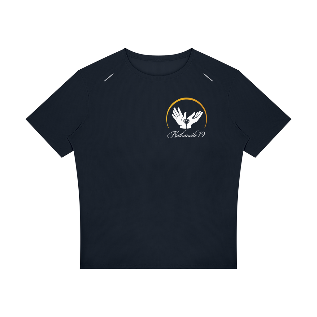 Nathaneils 19 Open Hands Performance Reflective Tee - Navy Blue (Slogan Black)
