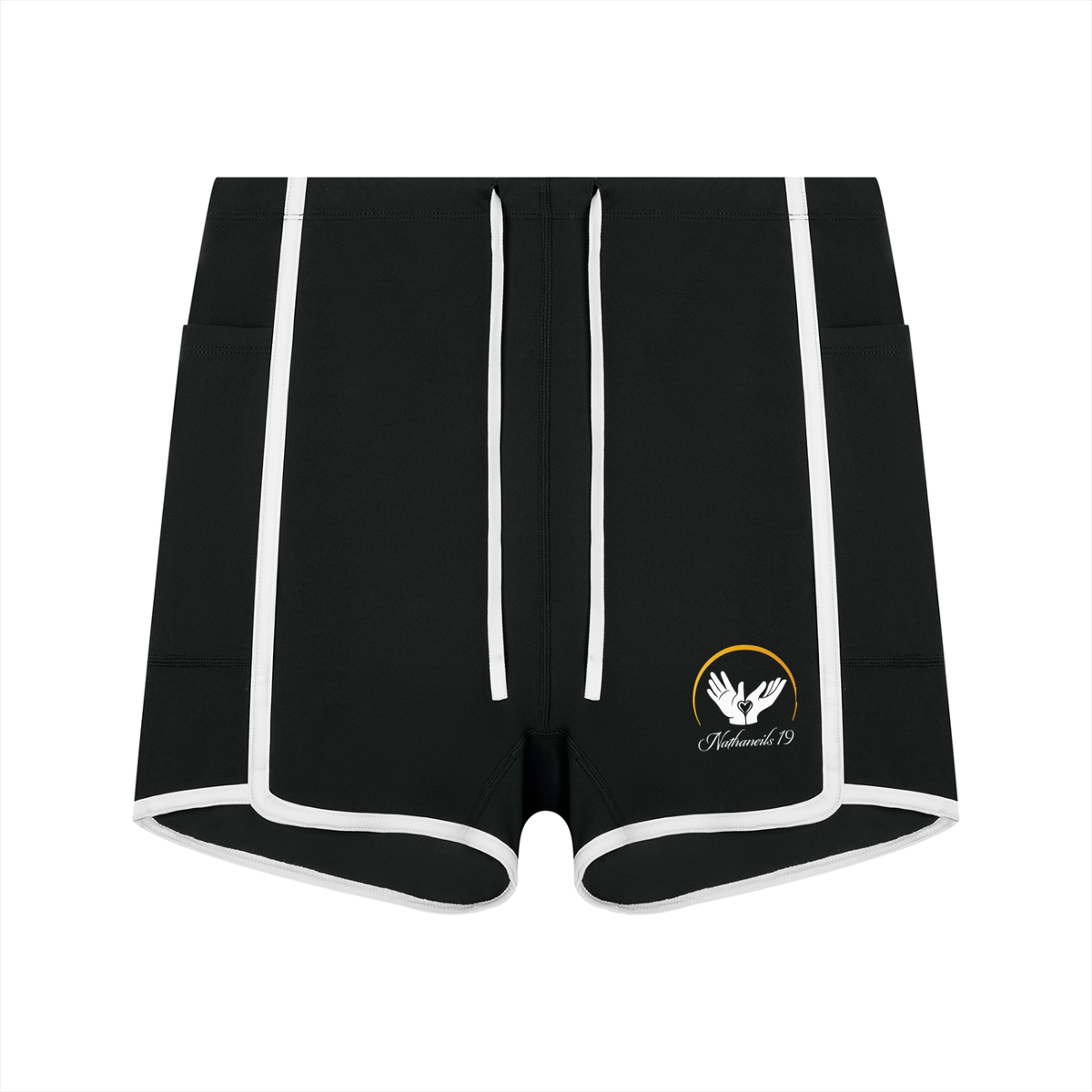 Nathaneils 19 Open Hands Women's High Waisted Ringer Yoga Shorts