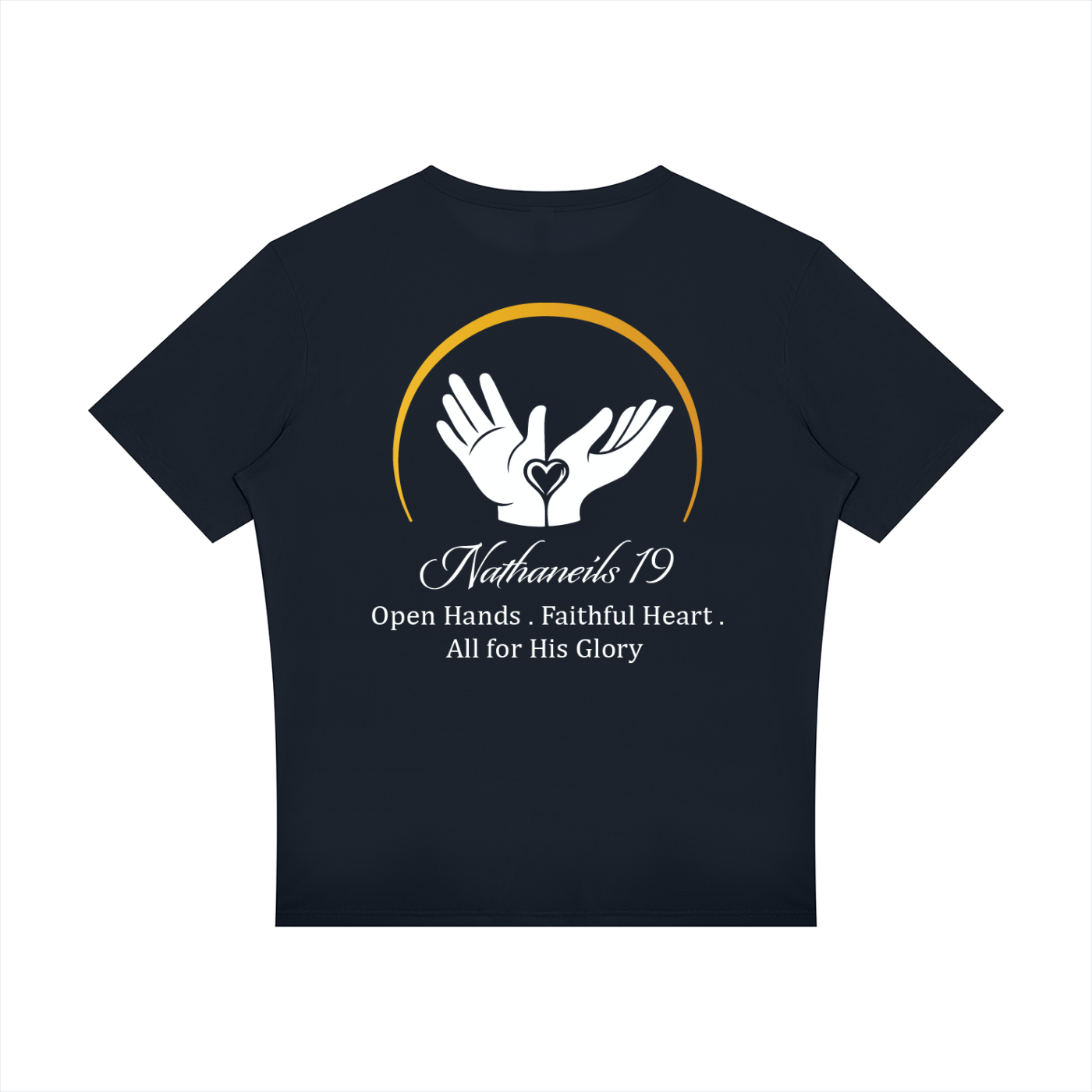 Nathaneils 19 Open Hands Performance Reflective Tee - Navy Blue (Slogan Black)