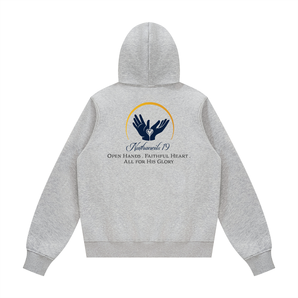 Nathaneils19 • Open Hands Hoodie — Light Grey Unisex • Front & Back Logo