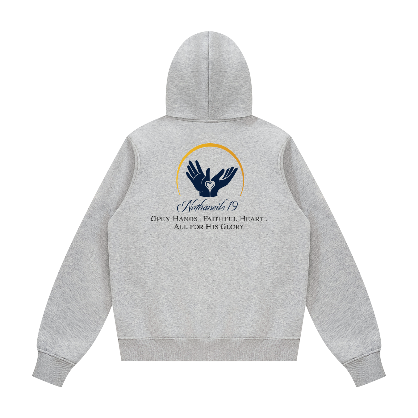 Nathaneils19 • Open Hands Hoodie — Light Grey Unisex • Front & Back Logo
