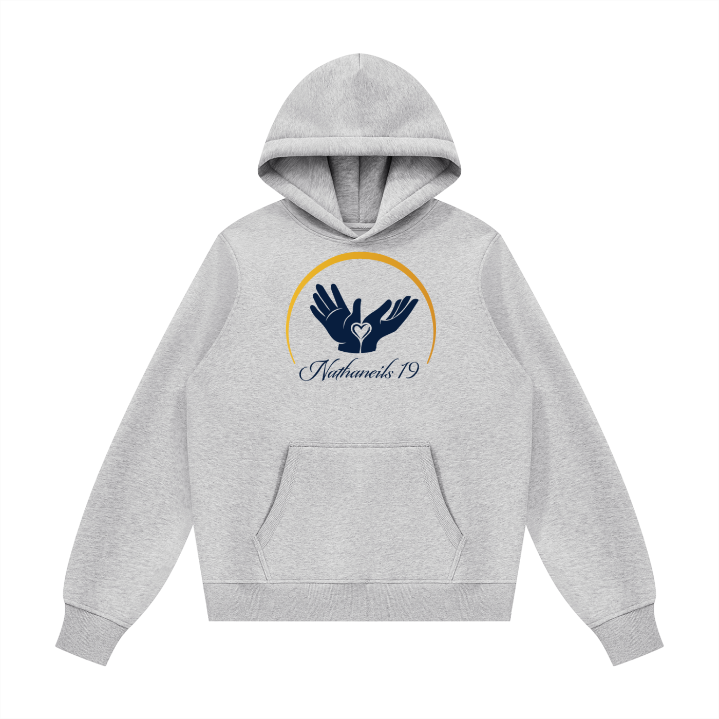Nathaneils19 • Open Hands Hoodie — Light Grey Unisex • Front & Back Logo